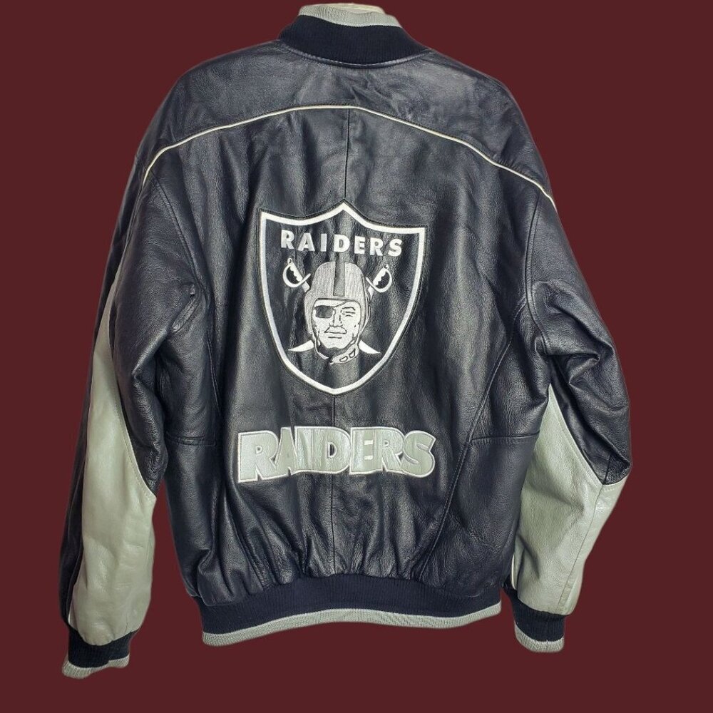 Carl Banks G-III Vtg Raiders Leather Varsity Jacket Rare Black/Silver Medium - Picture 3 of 16